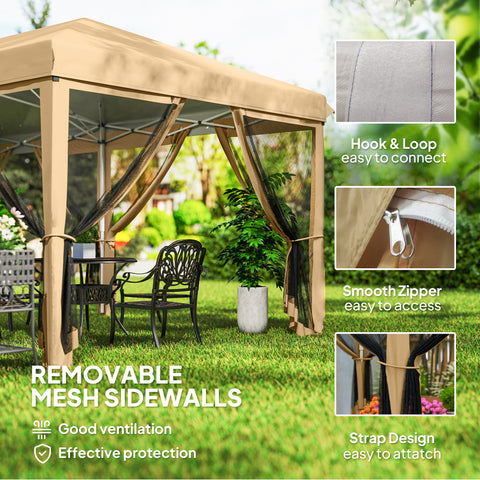 Image of 10' x 20' Pop Up Canopy Tent Gazebo with Removable Mesh Sidewall Netting, Carry Bag for Backyard Patio Outdoor, Beige