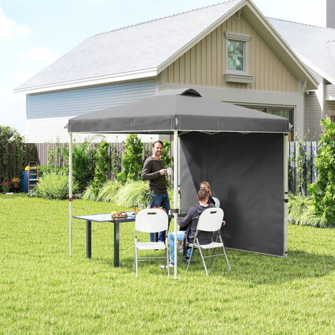 Image of 8 x 8 ft Pop Up Canopy with 1 Sidewall, Carry Bag and 4 Sand Bags, Height Adjustable Instant Sun Shelter, Dark Grey
