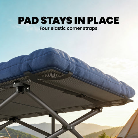 Image of Set of 2 Camping Cot with Soft Pad, 32" Extra Wide Folding Cots with Non-Slip Feet and Carry Bag, Blue