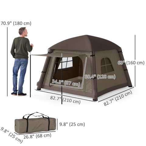 Image of Inflatable Camping Tent, 1-2 Person Glamping Tent with Hand Pump, Blow Up Tent with Doors, Carry Bag, Khaki and Brown