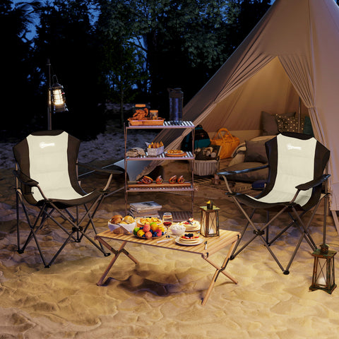 Image of 2 Pack Folding Camping Chairs, High Back Folding Chairs w/ Cup Holder, Padded Camping Chairs for Outdoor Events, Cream