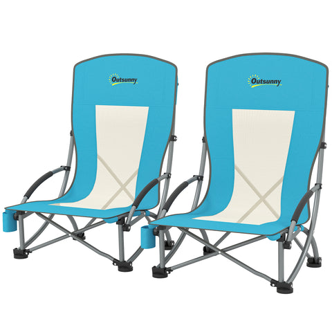Image of camping furniture -  Set of 2 Folding Beach Chairs with Mesh Back, Carry Bag and Cup Holder for Outdoor Camping Lawn, 27