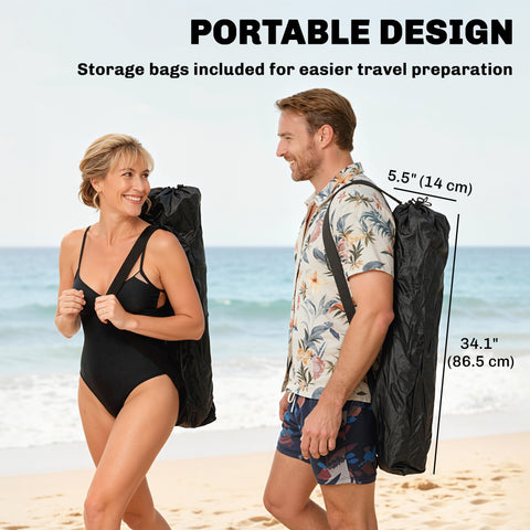 Image of Set of 2 Reclining Camping Chair with Foot Rest, Folding Camping Chair w/ Headrest, Cup Holder, Storage Bag, Black