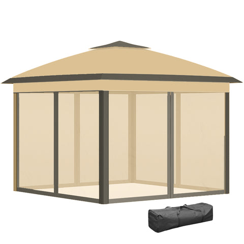 Image of pop up canopy -  11' x 11' Pop Up Gazebo, Double Roof Foldable Height Adjustable Canopy Tent with Mesh Sidewalls, Carryi