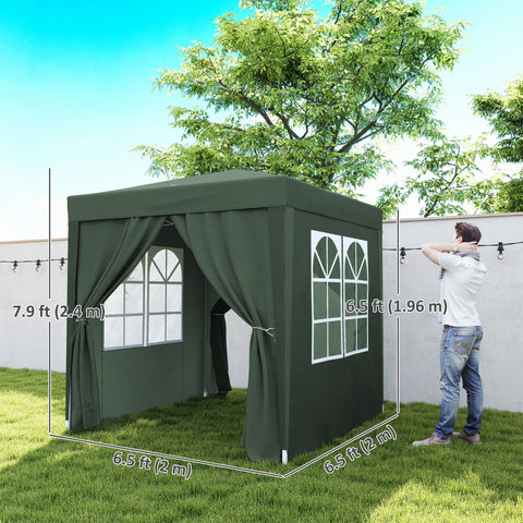 Image of 6.6'x6.6' Pop Up Canopy Tent with Sidewalls, Instant Sun Shelter Camping Gazebo with Carry Bag, Dark Green