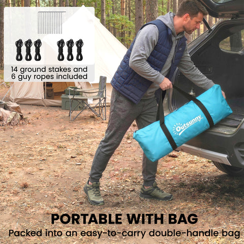Image of 3-4 Person Camping Tent with 2 Rooms, 3000mm Waterproof Portable Family Tent with Carry Bag, Sky Blue