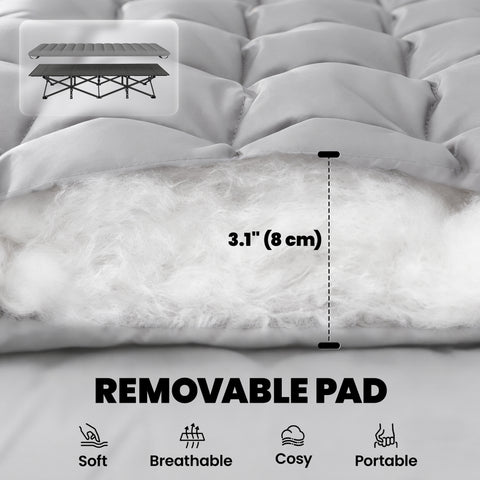 Image of Camping Cot with Soft Pad, 32" Extra Wide Folding Cots with Non-Slip Feet and Carry Bag, Grey