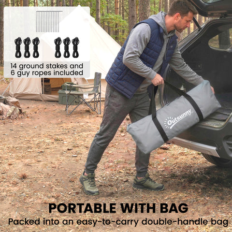 Image of 3-4 Person Camping Tent with 2 Rooms, 3000mm Waterproof Portable Family Tent with Carry Bag, Grey