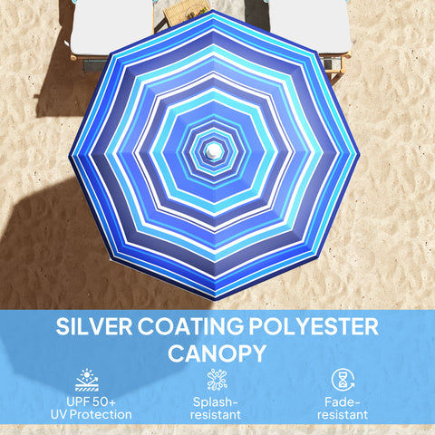Image of 70.9" Dia. Portable Beach Umbrella, UV 50+ Ruffled Outdoor Umbrella with Adjustable Tilt Multicolor