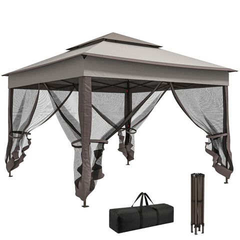 Image of pop up canopy -  11' x 11' Pop Up Canopy 2-Tier Soft Top Shelter Event Tent w/ Netting Carry Bag for Patio Backyard Gard