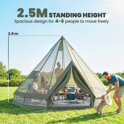 Image of Teepee Tent Waterproof Camping Tent with Stove Jack for 4-6 Person Outdoor Camping Hiking Army Green