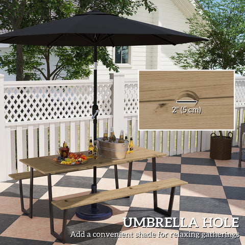 Image of 5.7 FT Outdoor Picnic Table with 2" Umbrella Hole, Spruce Wood Dining Table and 795 LBS Benches with Steel Frame, Brown