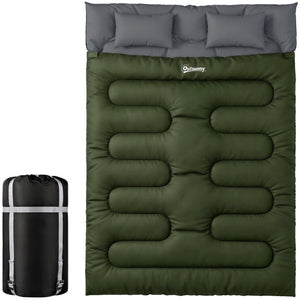 camping cot -  Double Sleeping Bag for Adults, Queen Size 2 Person Sleeping Bag with 2 Pillows, for Cold Weather & Warm,