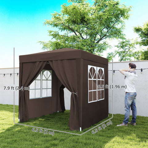 Image of 6.6'x6.6' Pop Up Canopy Tent with Sidewalls, Instant Sun Shelter Camping Gazebo with Carry Bag, Coffee
