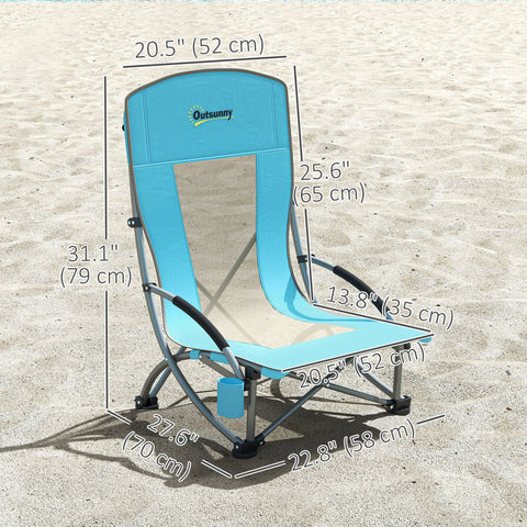 Image of Set of 2 Folding Beach Chairs with Mesh Back, Carry Bag and Cup Holder for Outdoor Camping Lawn, 27.6" x 22.8" x 31.1"