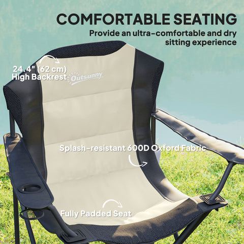 Image of 2 Pack Folding Camping Chairs, High Back Folding Chairs w/ Cup Holder, Padded Camping Chairs for Outdoor Events, Cream