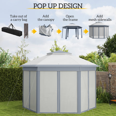 Image of 13' x 13' Pop Up Canopy Tent with Netting and Carry Bag, Instant Sun Shelter, Grey