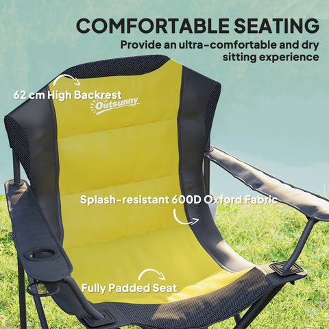 Image of 2 Pack Folding Camping Chairs, High Back Folding Chairs w/ Cup Holder, Padded Camping Chairs for Outdoor Events, Yellow