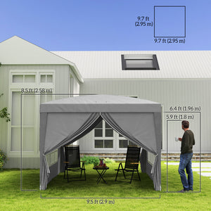 10'x10' Outdoor Pop Up Party Tent Wedding Gazebo Canopy with Carrying Bag (Light Grey)