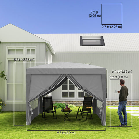 Image of 10'x10' Outdoor Pop Up Party Tent Wedding Gazebo Canopy with Carrying Bag (Light Grey)