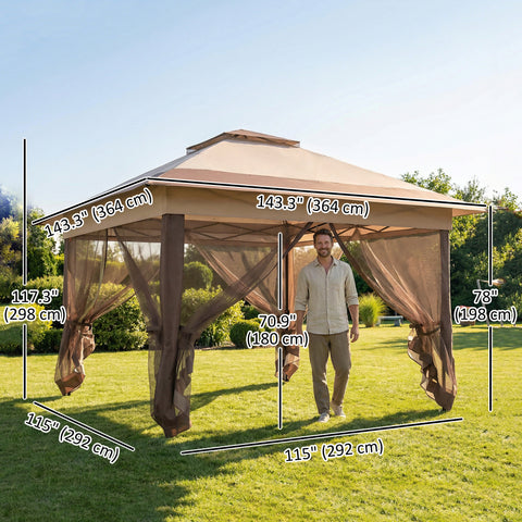 Image of 12' x 12' Foldable Pop-up Party Tent Instant Canopy Sun Shade Gazebo Shelter with Steel Frame, Khaki
