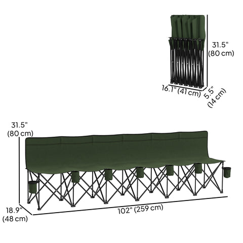 Image of 6 Seat Folding Camping Chair with Cup Holder and Carrying Case for Camping, Picnic, Sports Events, Dark Green