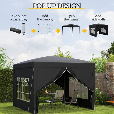 Image of 10'x10' Outdoor Pop Up Party Tent Wedding Gazebo Canopy with Carrying Bag (Black)