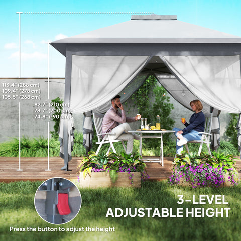Image of 11' x 11' Pop Up Gazebo, Double Roof Foldable Height Adjustable Canopy Tent with Mesh Sidewalls, Carrying Bag, Grey