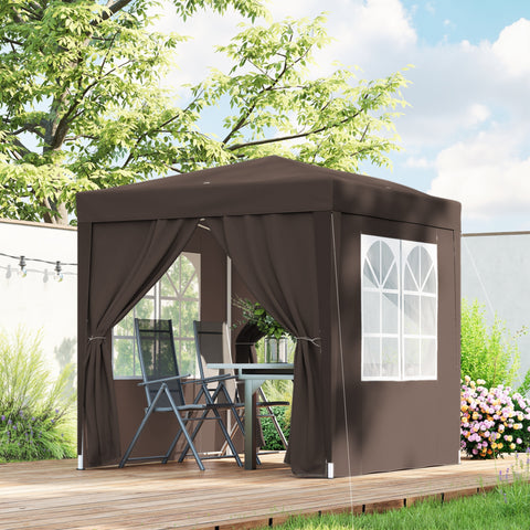 Image of 6.6'x6.6' Pop Up Canopy Tent with Sidewalls, Instant Sun Shelter Camping Gazebo with Carry Bag, Coffee