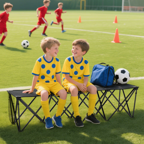 Image of Portable 4-Seater Folding Camping Chair, Team Bench Chair with Carry Bag for Soccer Football Team, No Assembly