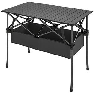 camping furniture -  3ft Folding Camping Table, Picnic Table with Mesh Storage Net, Carrying Bag and Metal Frame, Black