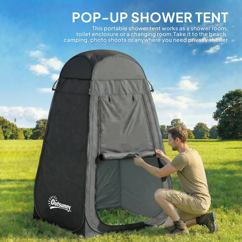 Image of Pop Up Shower Tent, Portable Privacy Room for Outdoor Changing, Dressing, Fishing Storage with Carrying Bag, Black