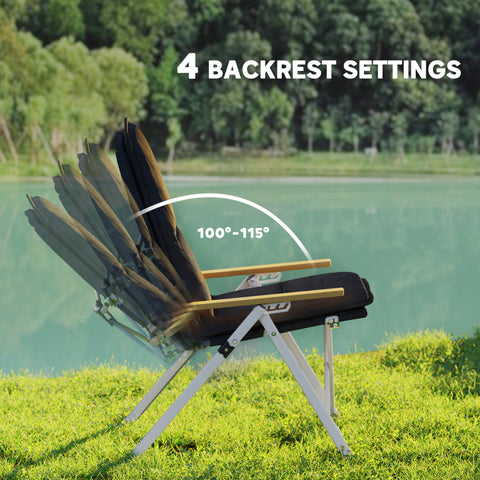 Image of Camping Chairs 2 Pack, Portable Folding Camp Chair with Padded Seat and Bag, Outdoor High Back Recliner, Black