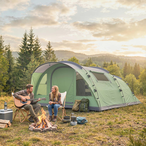 Image of Multi-Room Camping Tent for 5 Person, Easy Set up Large Family Tent with 4 Windows, Porch, Light Green