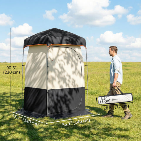 Image of Camping Shower Tent, Portable Privacy Shelter with Solar Shower Bag, Removable Floor and Carrying Bag, Black