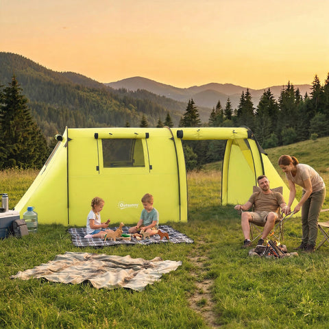 Image of 3-4 Person Camping Tent with 2 Rooms, 3000mm Waterproof Portable Family Tent with Carry Bag, Yellow