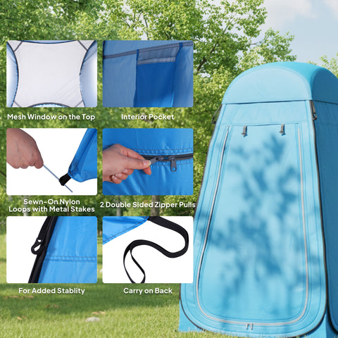 Image of Pop Up Shower Tent, Portable Privacy Room for Outdoor Changing, Dressing, Fishing Storage with Carrying Bag, Blue