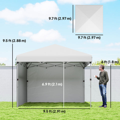 Image of 10' x 10' Pop Up Canopy with Sidewalls, Roller Bag, Height Adjustable Instant Tent for Outdoor, Garden, Patio, White