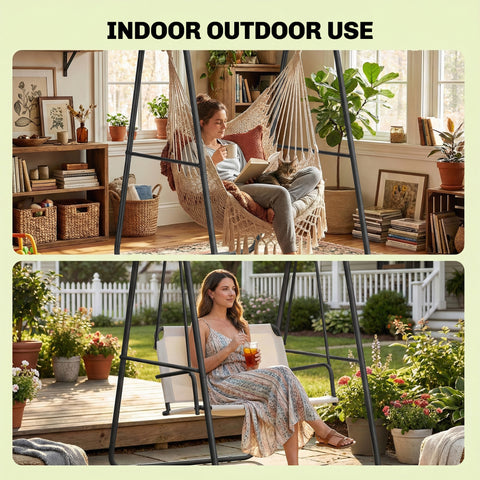 Image of Hanging Hammock Stand Only Heavy Duty Steel A-Frame for Hanging Hammock, Max Load 330 LBS, Black