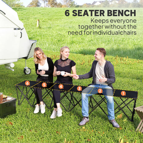 Image of Portable 6-Seater Folding Camping Chair, Team Bench Chair with Carry Bag for Soccer Football Team, No Assembly