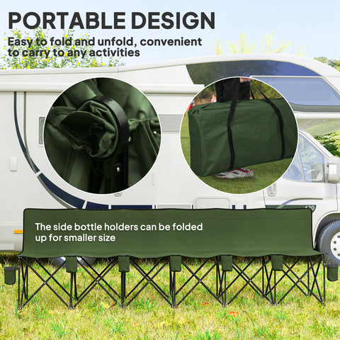 Image of 6 Seat Folding Camping Chair with Cup Holder and Carrying Case for Camping, Picnic, Sports Events, Dark Green