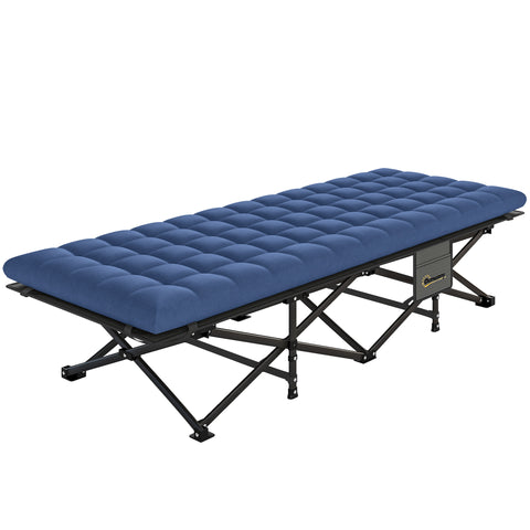 Image of camping cot -  Camping Cot with Soft Pad, 32" Extra Wide Folding Cots with Non-Slip Feet and Carry Bag, Blue