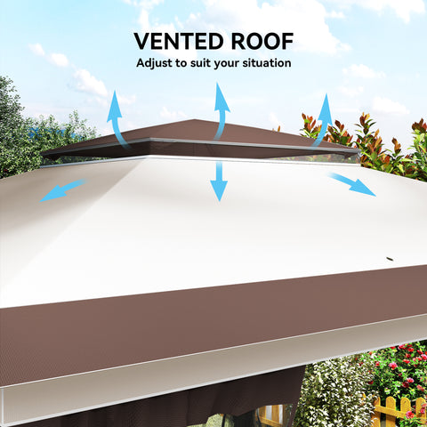 Image of 12' x 12' Pop Up Canopy Sun Shade Instant Tent Folding with Mesh Sidewalls, Beige and Dark Brown