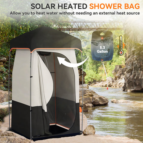 Image of Camping Shower Tent, Portable Privacy Shelter with Solar Shower Bag, Removable Floor and Carrying Bag, Black