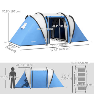 Camping Tent with 2 Bedrooms and Living Area, 3000mm Waterproof Family Tent, for Fishing Hiking Festival, Blue