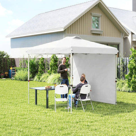 Image of 8 x 8 ft Pop Up Canopy with 1 Sidewall, Carry Bag and 4 Sand Bags, Height Adjustable Instant Sun Shelter, White