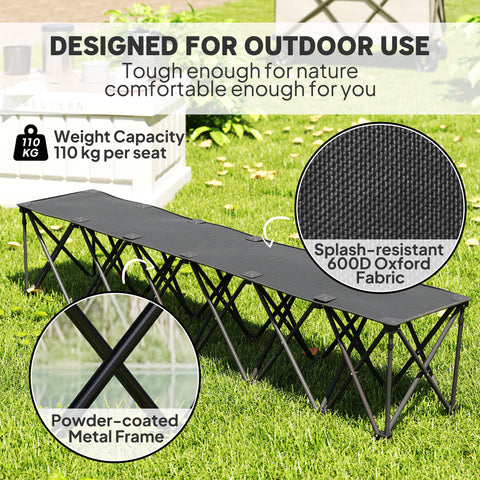 Image of Portable 6-Seater Folding Camping Chair, Team Bench Chair with Carry Bag for Soccer Football Team, No Assembly