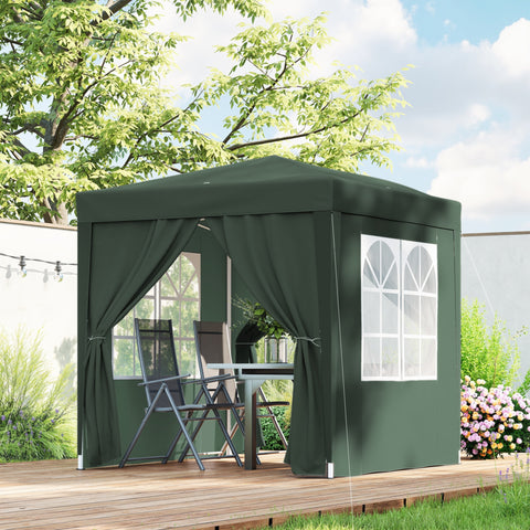 Image of 6.6'x6.6' Pop Up Canopy Tent with Sidewalls, Instant Sun Shelter Camping Gazebo with Carry Bag, Dark Green
