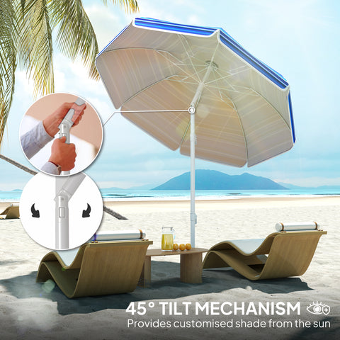 Image of 70.9" Dia. Portable Beach Umbrella, UV 50+ Ruffled Outdoor Umbrella with Adjustable Tilt Multicolor