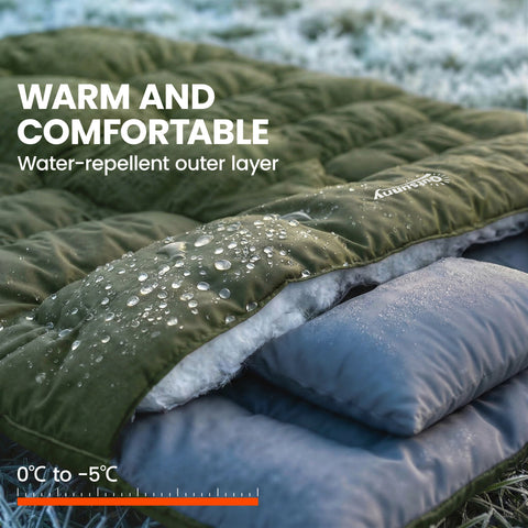 Image of Double Sleeping Bag for Adults, Queen Size 2 Person Sleeping Bag with 2 Pillows, for Cold Weather & Warm, Green